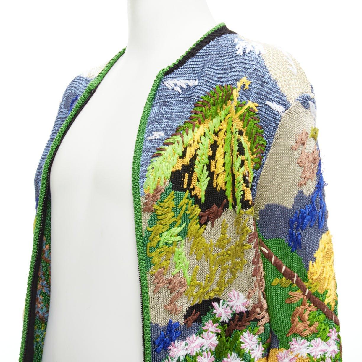 Gray rare SAINT LAURENT 2021 Runway Teddy tropical landscape intarsia cardigan XS For Sale