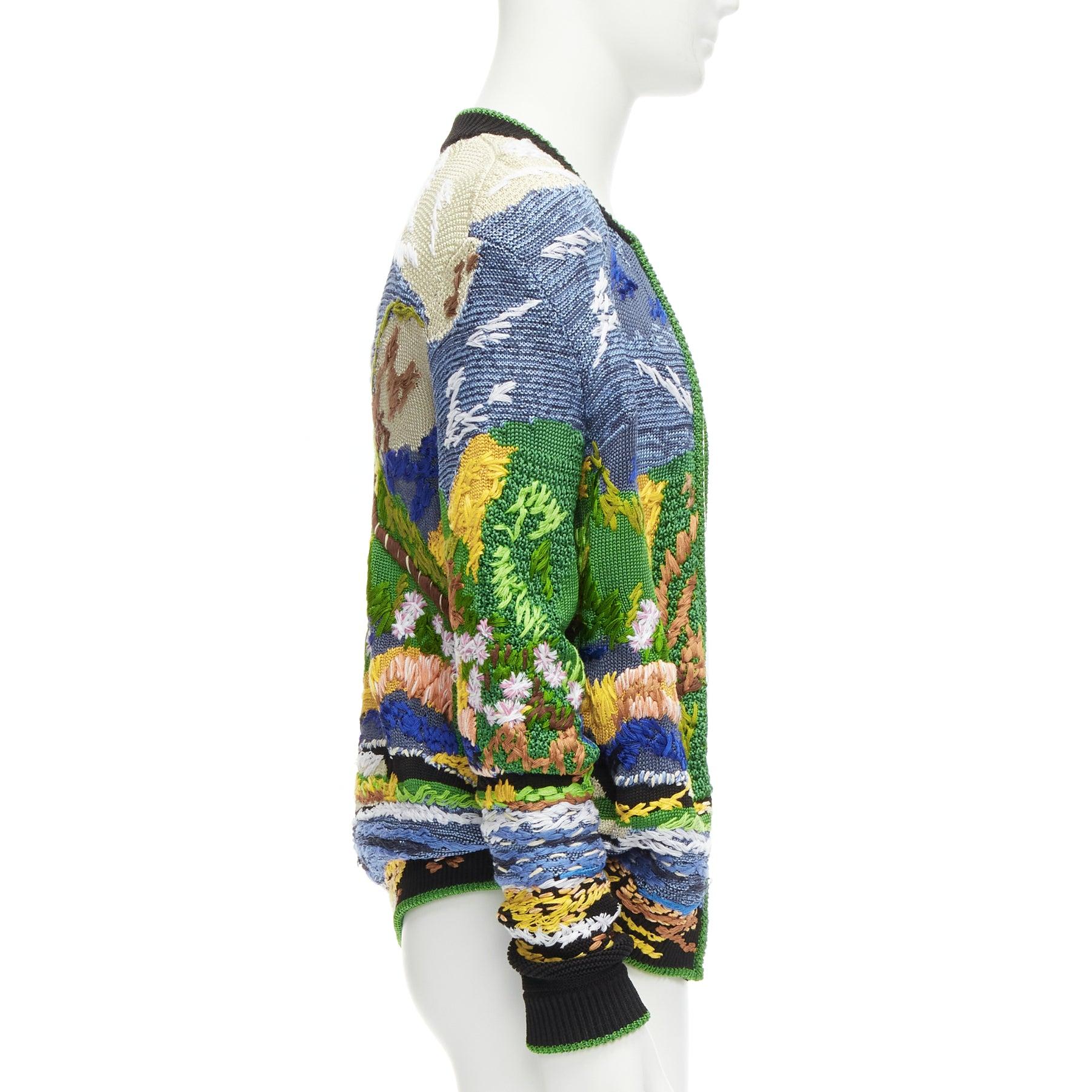 rare SAINT LAURENT 2021 Runway Teddy tropical landscape intarsia cardigan XS For Sale 1