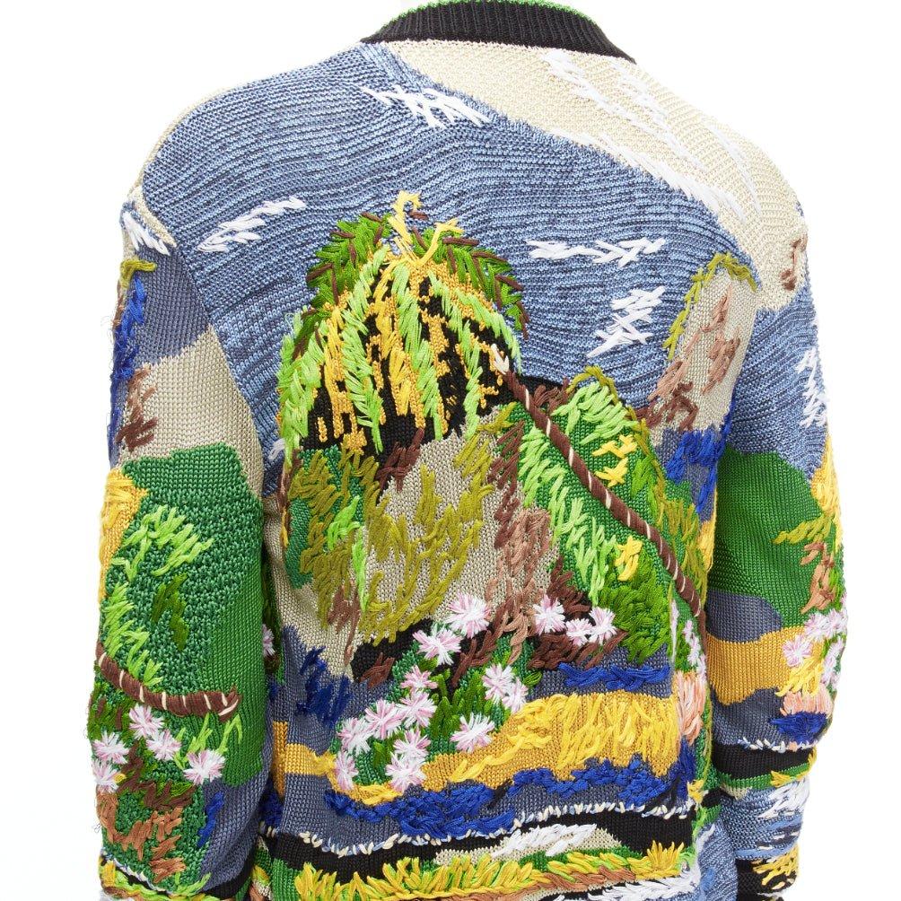 rare SAINT LAURENT 2021 Runway Teddy tropical landscape intarsia cardigan XS For Sale 3