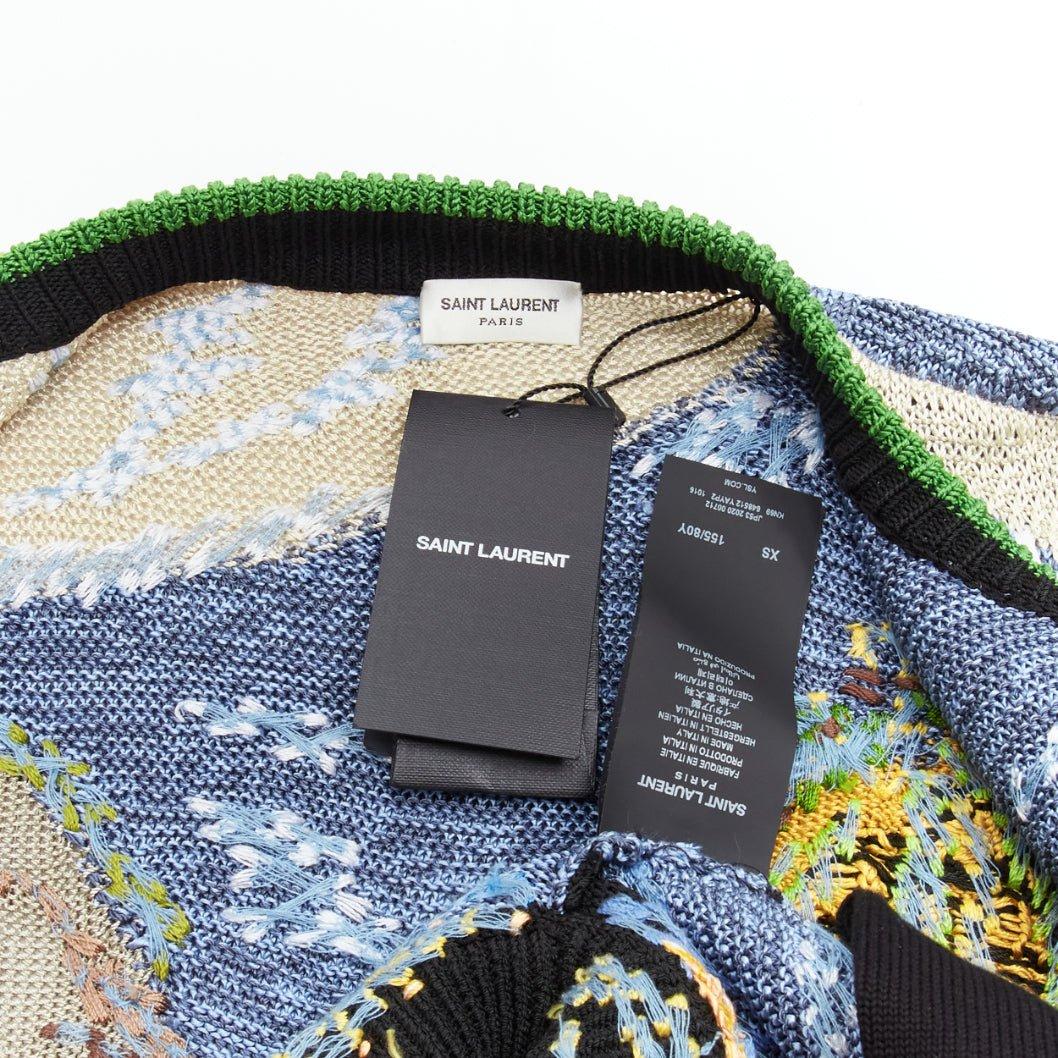 rare SAINT LAURENT 2021 Runway Teddy tropical landscape intarsia cardigan XS For Sale 4