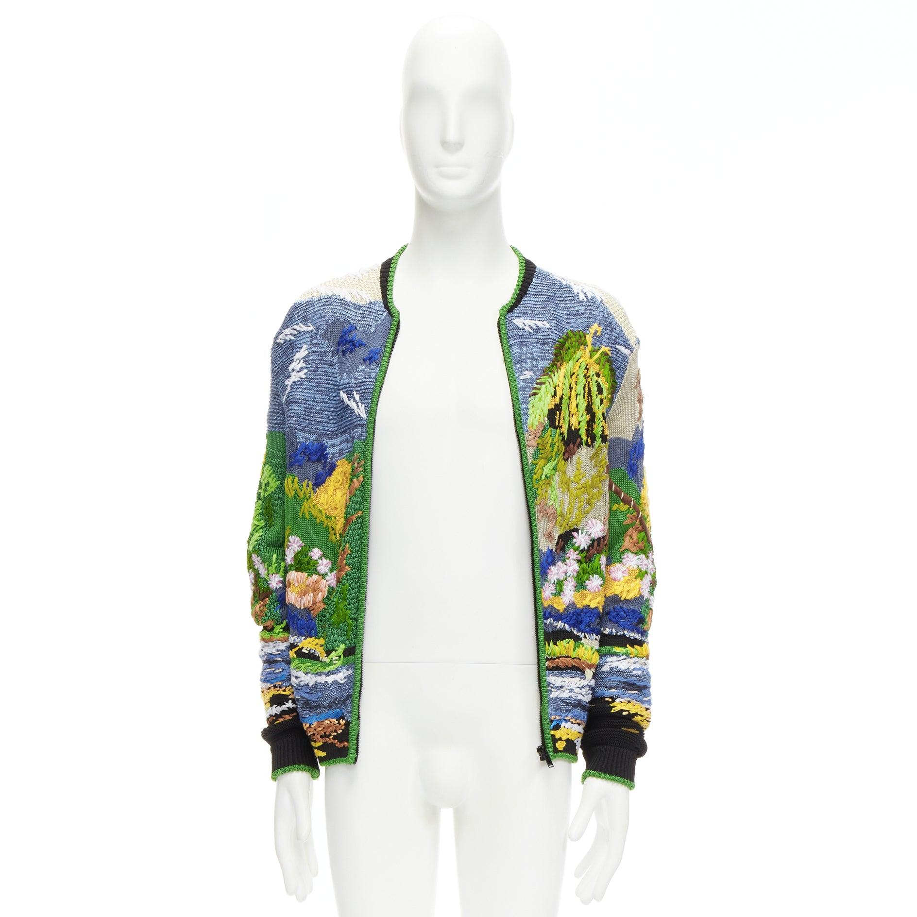 rare SAINT LAURENT 2021 Runway Teddy tropical landscape intarsia cardigan XS For Sale 5