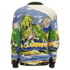 raro SAINT LAURENT 2021 Runway Teddy paesaggio tropicale intarsia cardigan XS