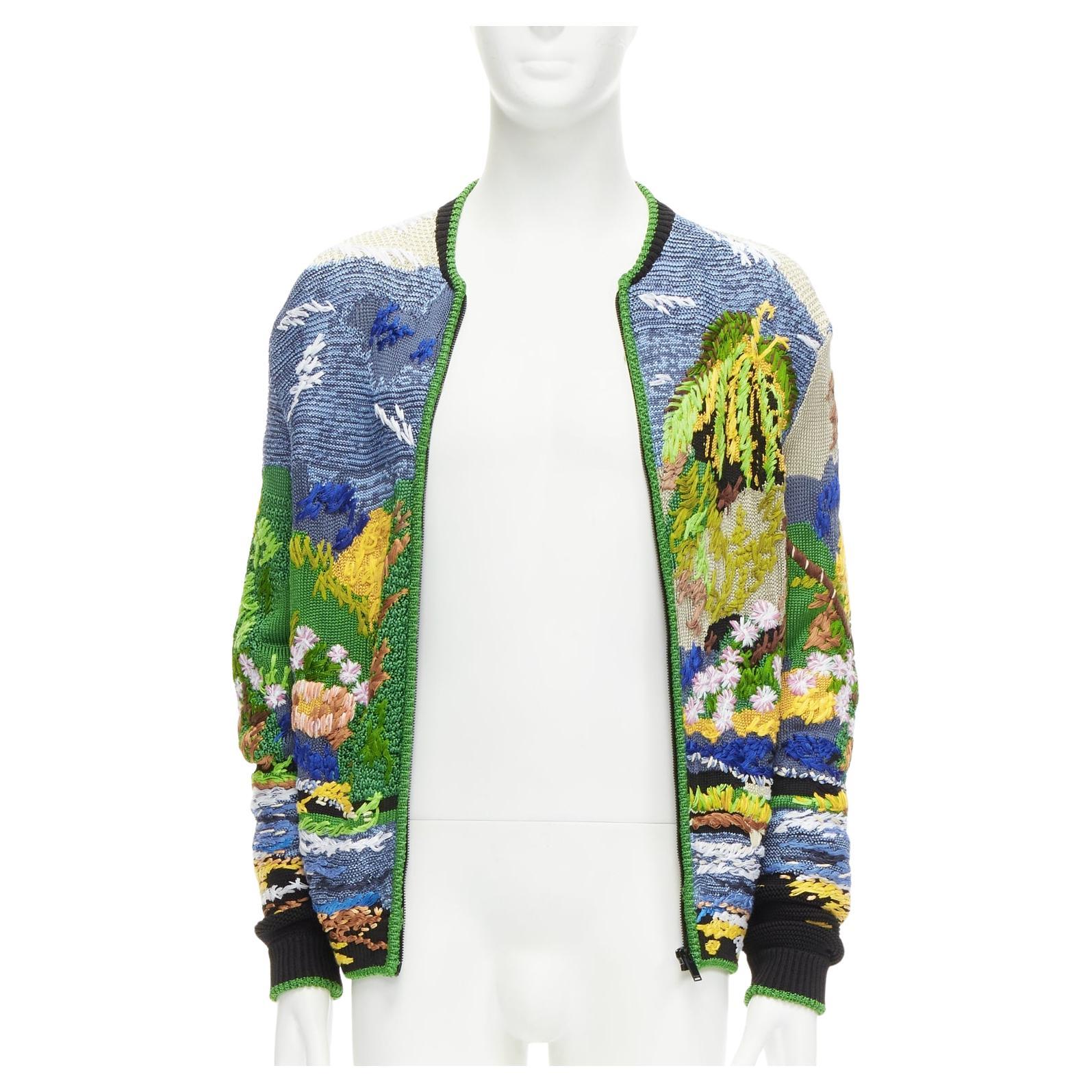 rare SAINT LAURENT 2021 Runway Teddy tropical landscape intarsia cardigan XS For Sale