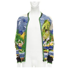 rare SAINT LAURENT 2021 Runway Teddy tropical landscape intarsia cardigan XS