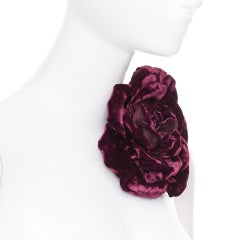 rare SAINT LAURENT 2022 Extra Large Wild Rose flower bordeaux velvet pin brooch