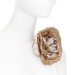 rare SAINT LAURENT 2022 Extra Large Wild Rose flower gold velvet silk pin brooch