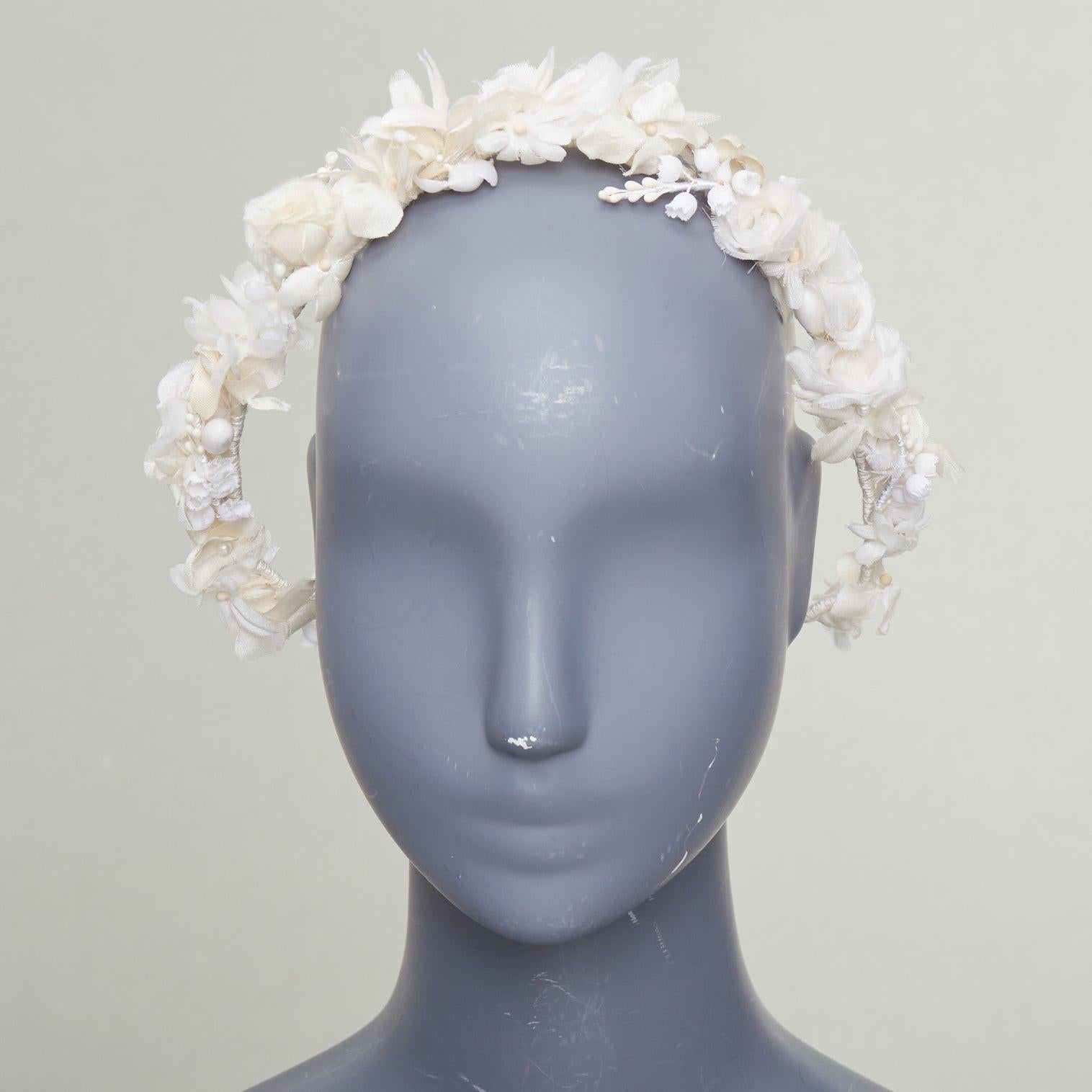 Grigio rare SAINT LAURENT 2023 Runway Bohemian Bridal rose bud silk voile headband in vendita