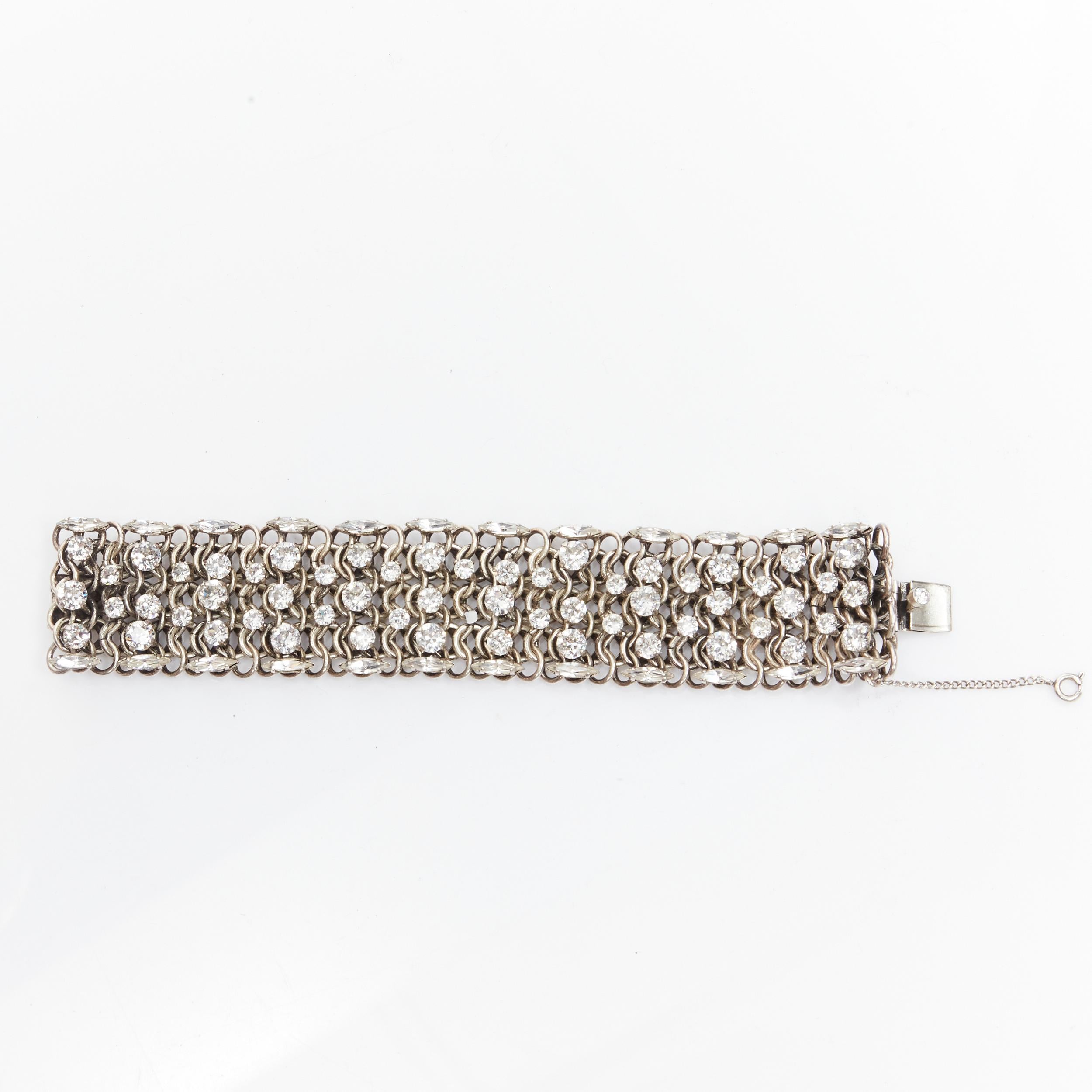 rare SAINT LAURENT Grunge Punk crystal embellished silver chain bracelet cuff 
Reference: TGAS/B01683 
Brand: Saint Laurent 
Designer: Hedi Slimane 
Material: Metal 
Color: Silver 
Pattern: Solid 
Closure: Clasp 
Extra Detail: Round and pear shaped