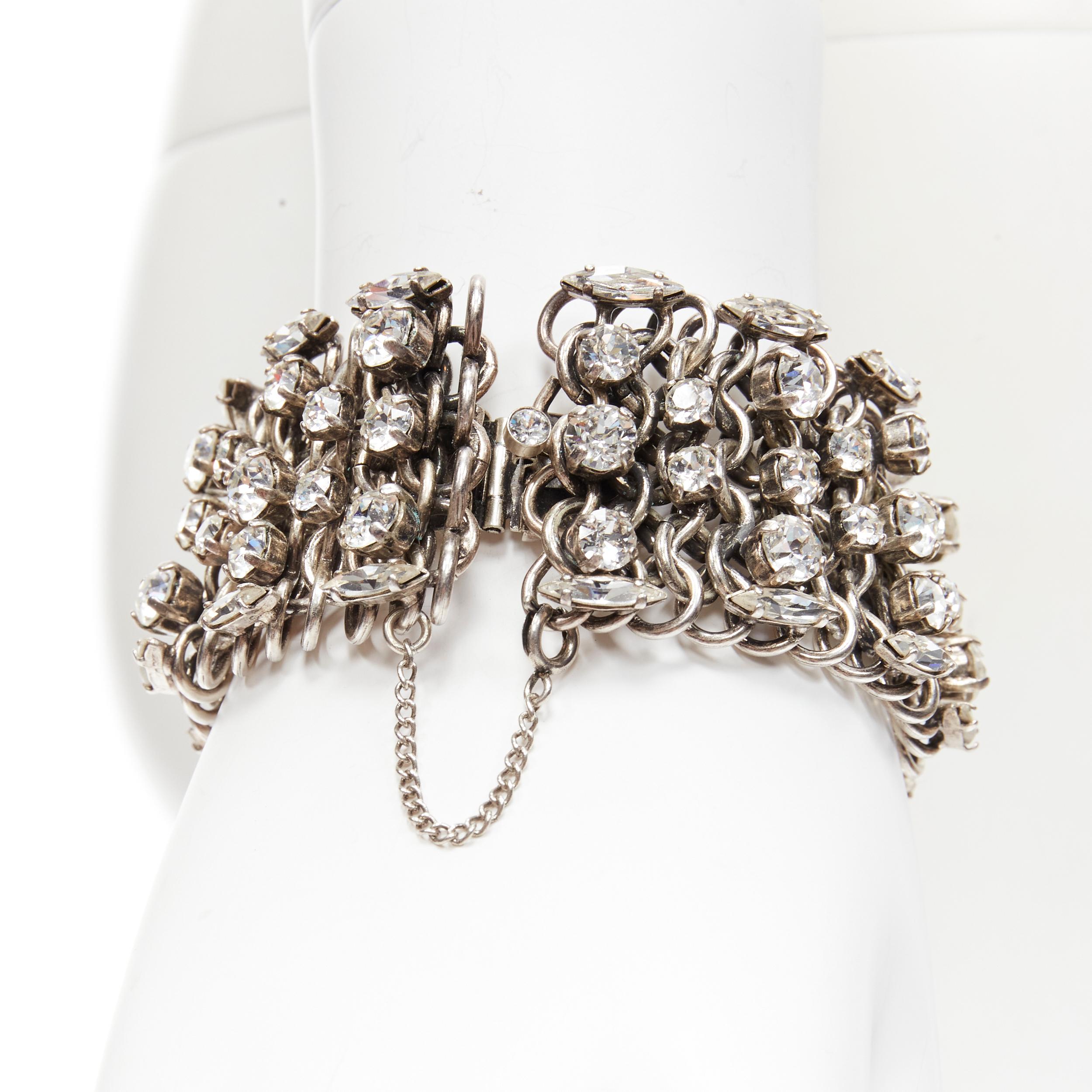Women's rare SAINT LAURENT Grunge Punk crystal embellished silver chain bracelet cuff For Sale