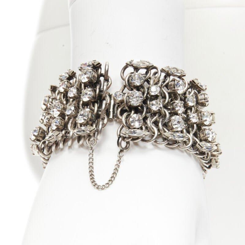 raro SAINT LAURENT Grunge Punk bracciale a catena in argento impreziosito da cristalli in vendita 1