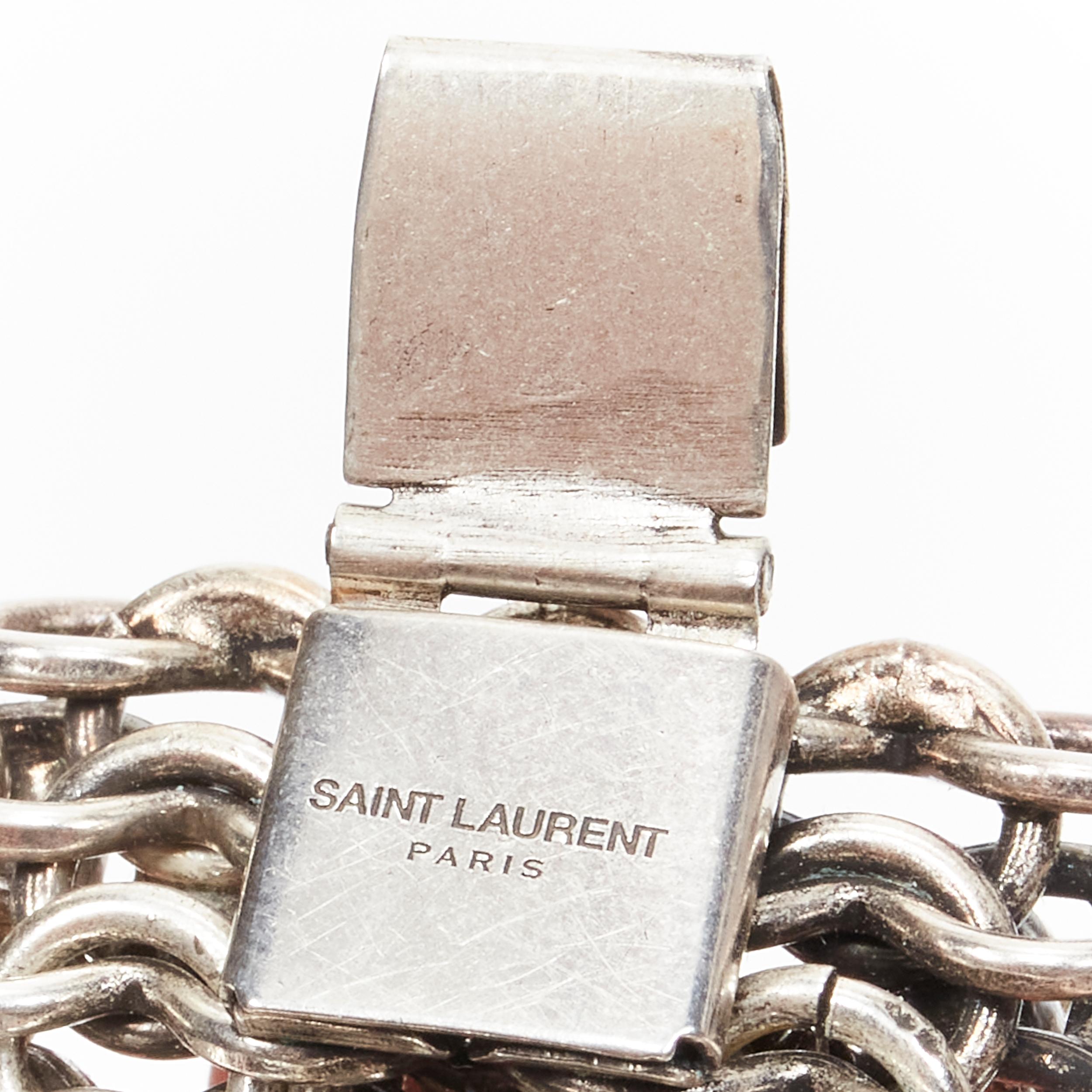 rare SAINT LAURENT Grunge Punk crystal embellished silver chain bracelet cuff For Sale 1