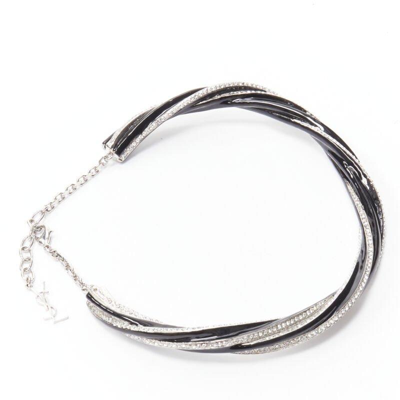 raro collar gargantilla SAINT LAURENT Hedi Slimane cristal negro twist charm YSL en venta 1
