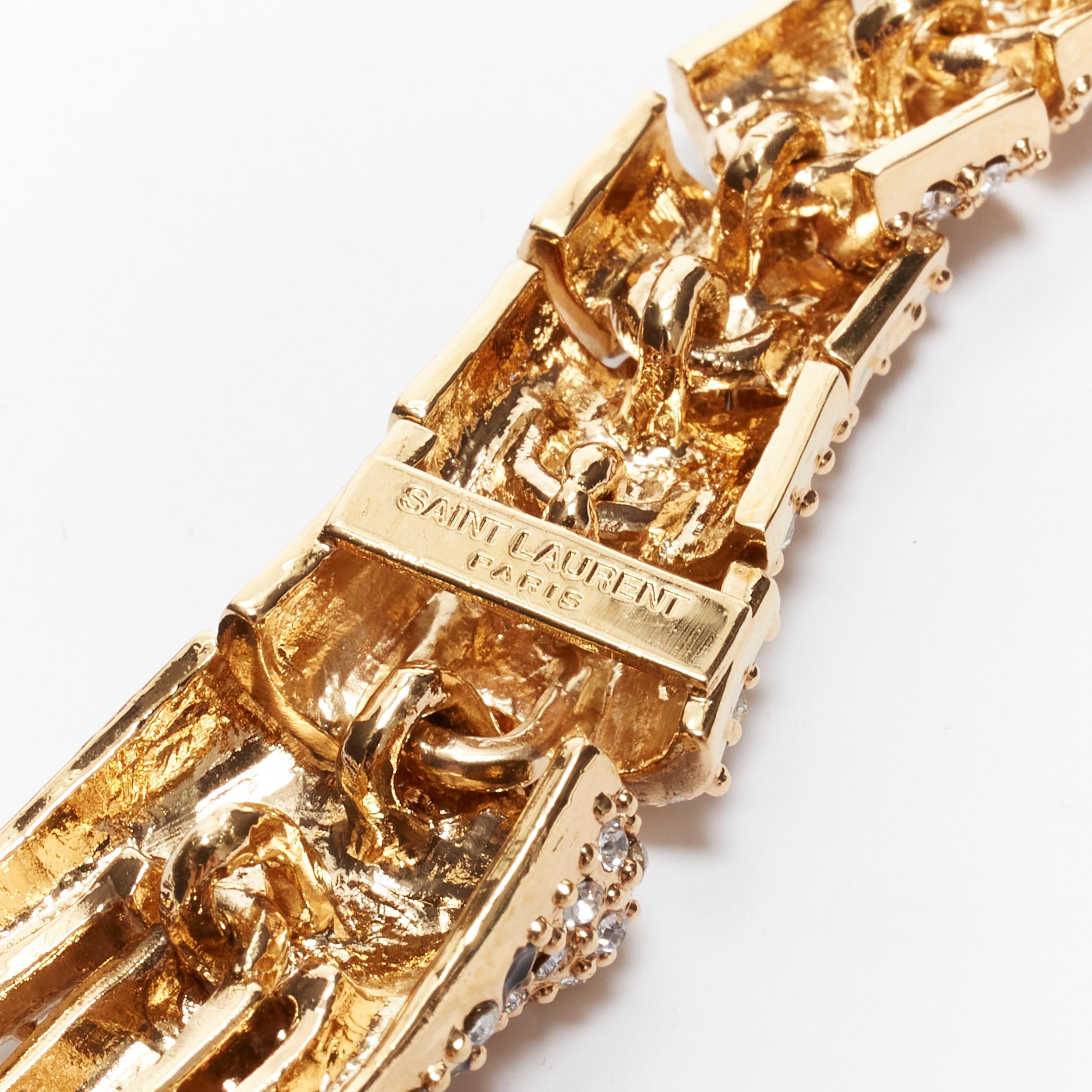 rare SAINT LAURENT Hedi Slimane crystal encrusted gold lion  cocktail bracelet 7