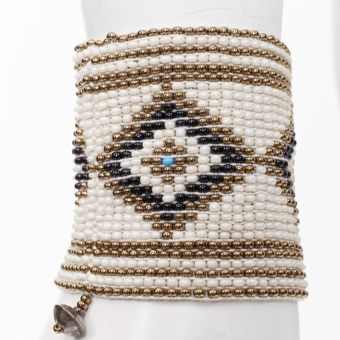 rare SAINT LAURENT Hedi Slimane Hippie Miyuki ethnic bead elastic cuff bracelet en vente 2