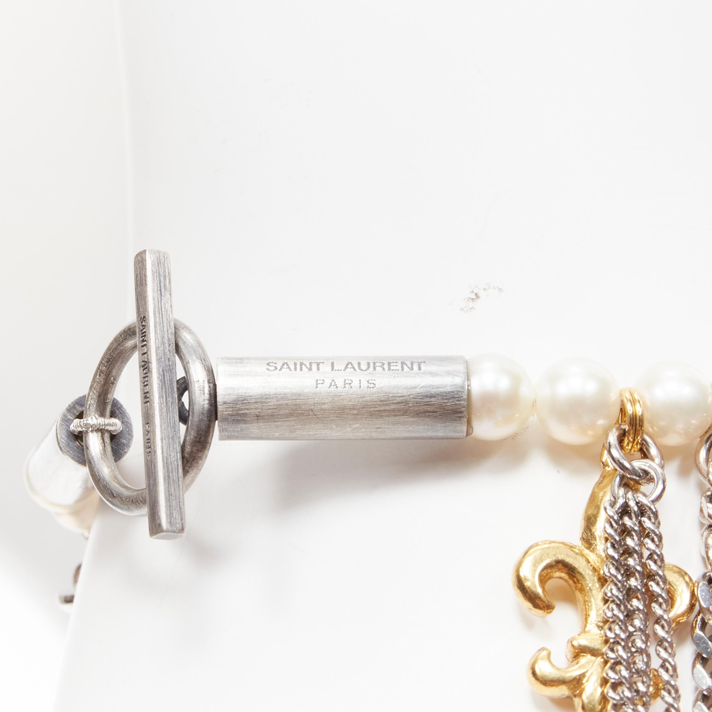 rare SAINT LAURENT Hedi Slimane Runway runge Punk mixed skull pearl bracelet 1