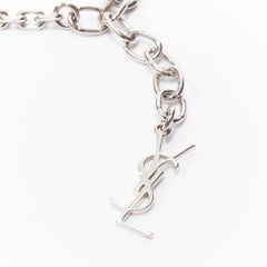 rare SAINT LAURENT Hedi Slimane silver crystal black twist YSL charm choker