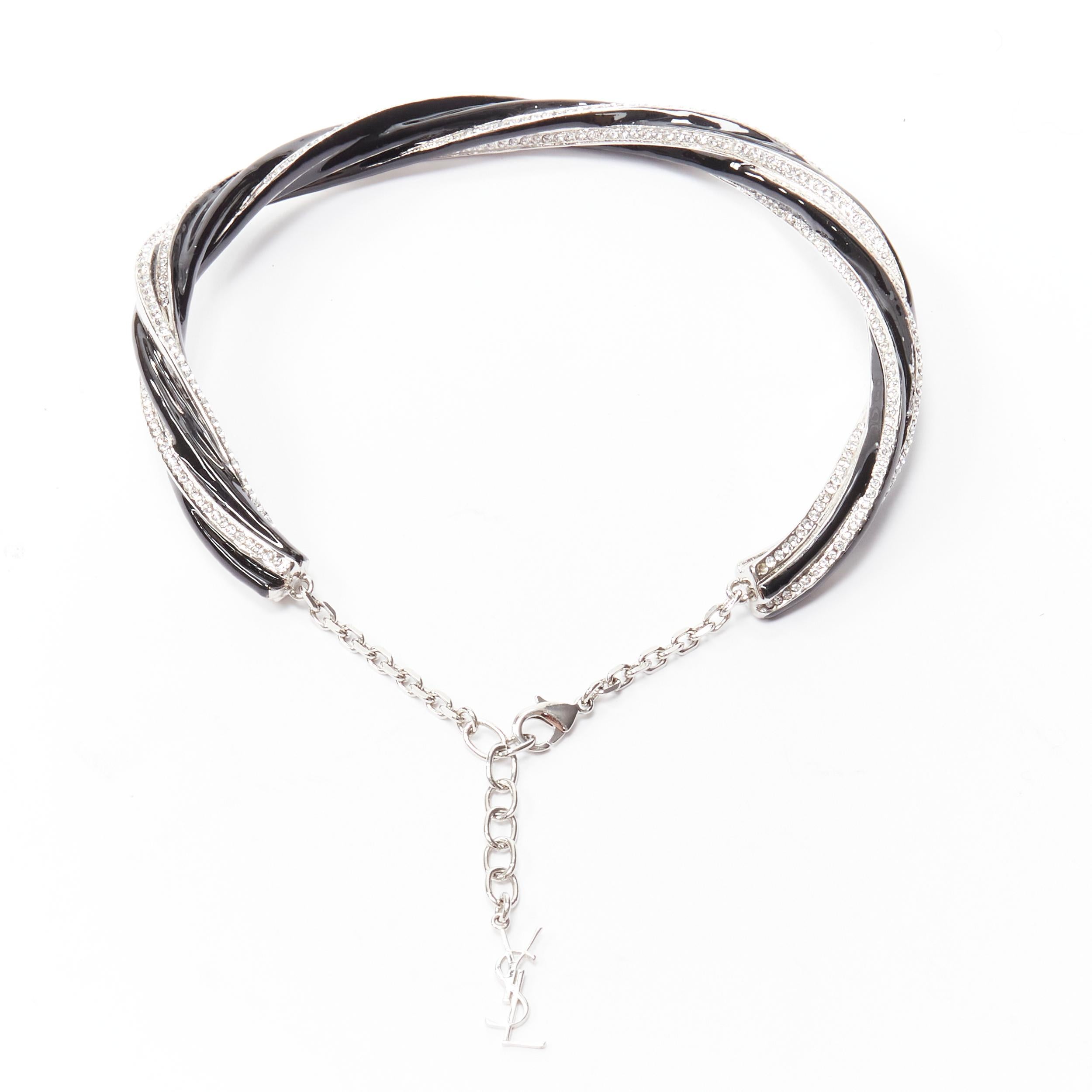 rare SAINT LAURENT Hedi Slimane silver crystal black twist YSL charm choker For Sale 1