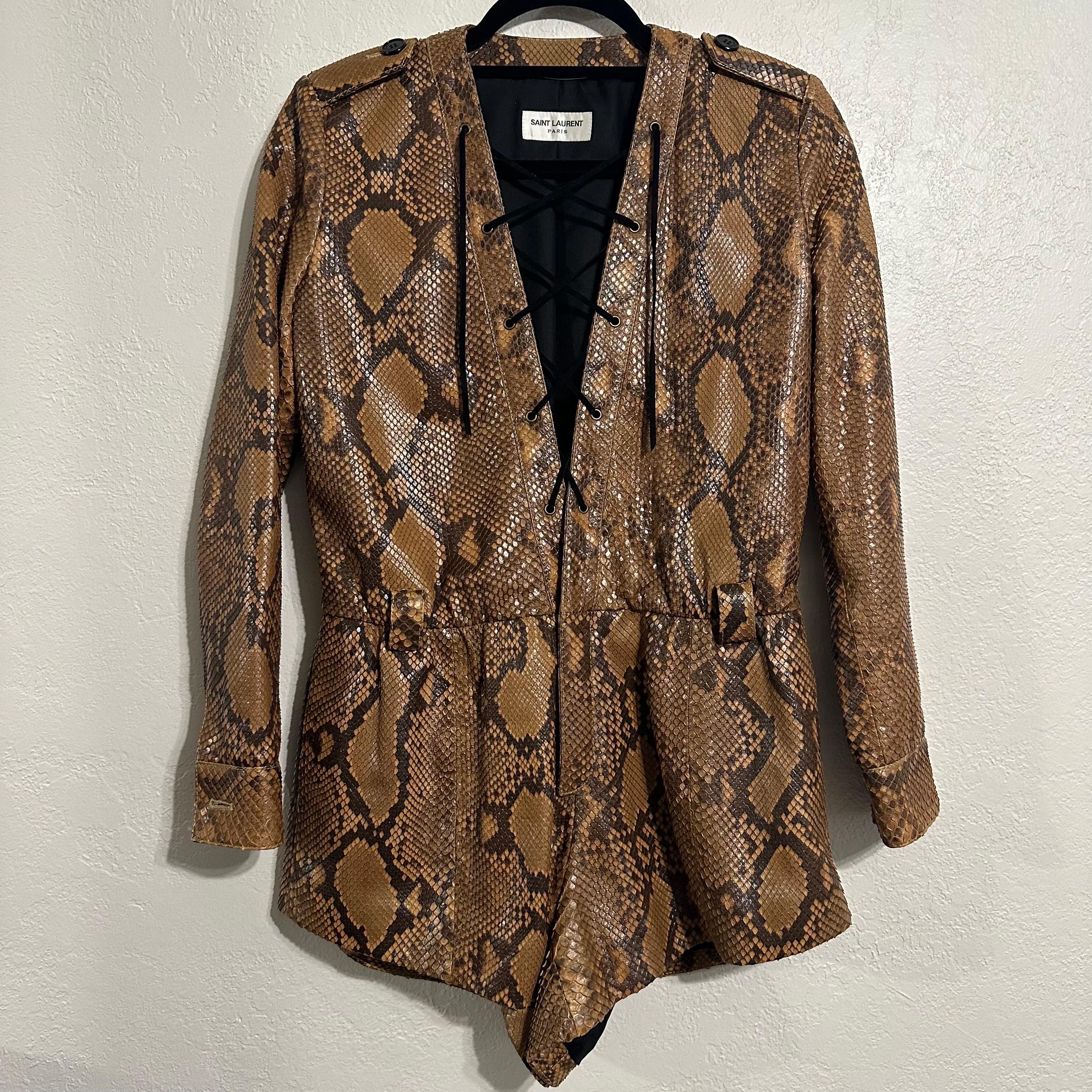 Rare Saint Laurent Paris Python Leather Belted Pl… - image 11