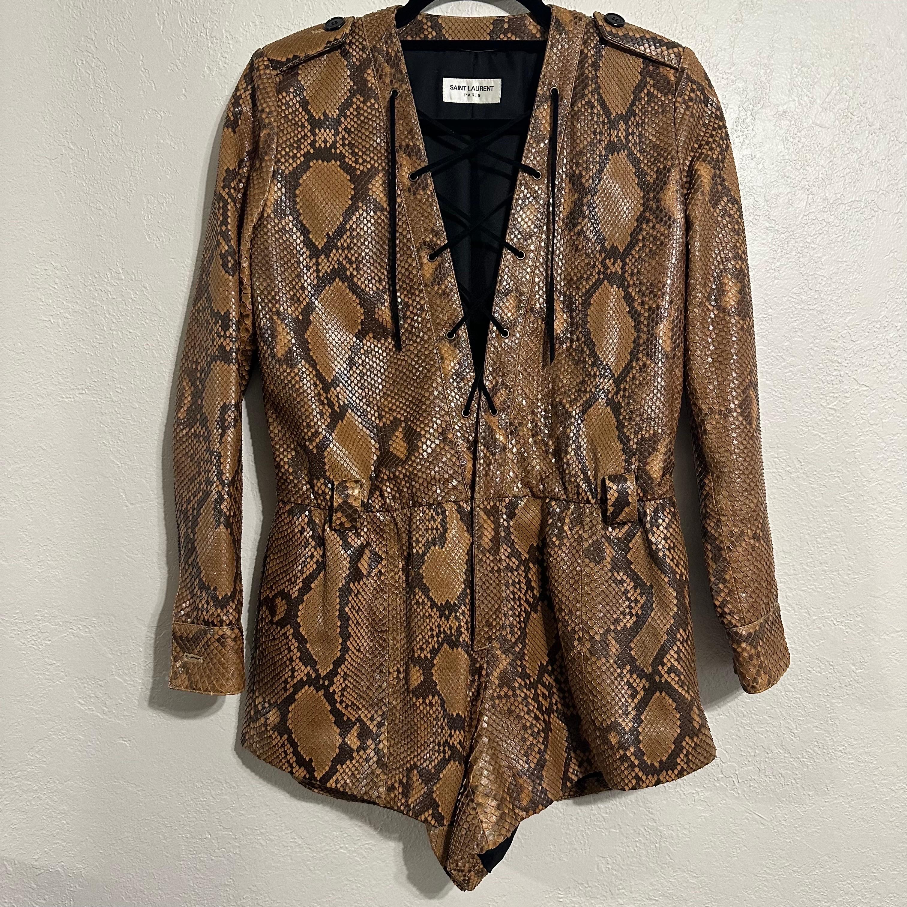 Rare Saint Laurent Paris Python Leather Belted Pl… - image 12