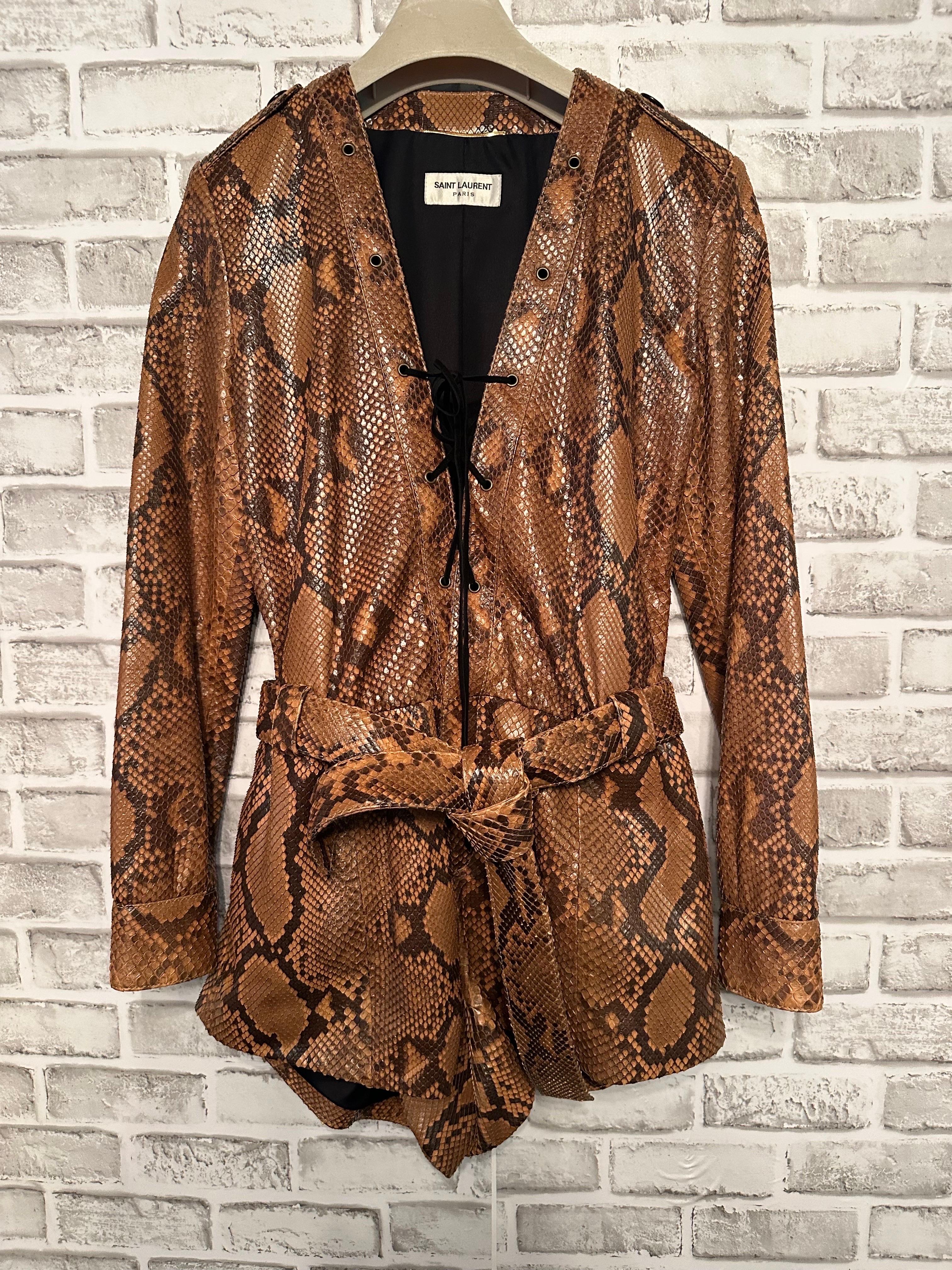 Rare Saint Laurent Paris Python Leather Belted Pl… - image 8