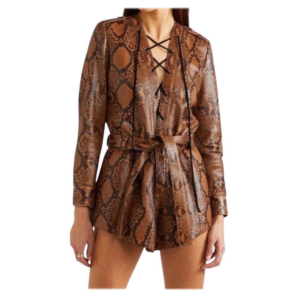 Rare Saint Laurent Paris Python Leather Belted Pl… - image 1