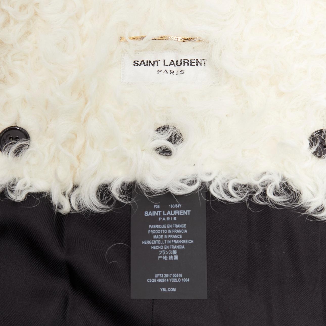 rare SAINT LAURENT Runway black leather white shearling foldover sleeves For Sale 5