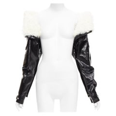 rare SAINT LAURENT Runway black leather white shearling foldover sleeves