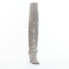 rare SAINT LAURENT Runway Niki 105 Swarovski crystal encrusted slouchy boot EU36