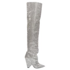 rare SAINT LAURENT Runway Niki 105 Swarovski crystal encrusted slouchy boot EU36