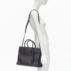 rare SAINT LAURENT Small Sac Du Jour So Black genuine matte croc leather bag