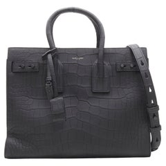 rare SAINT LAURENT Small Sac Du Jour So Black genuine matte croc leather bag