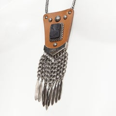 Rare collier à franges en plumes d'argent orné de pierres Hedi Slimane