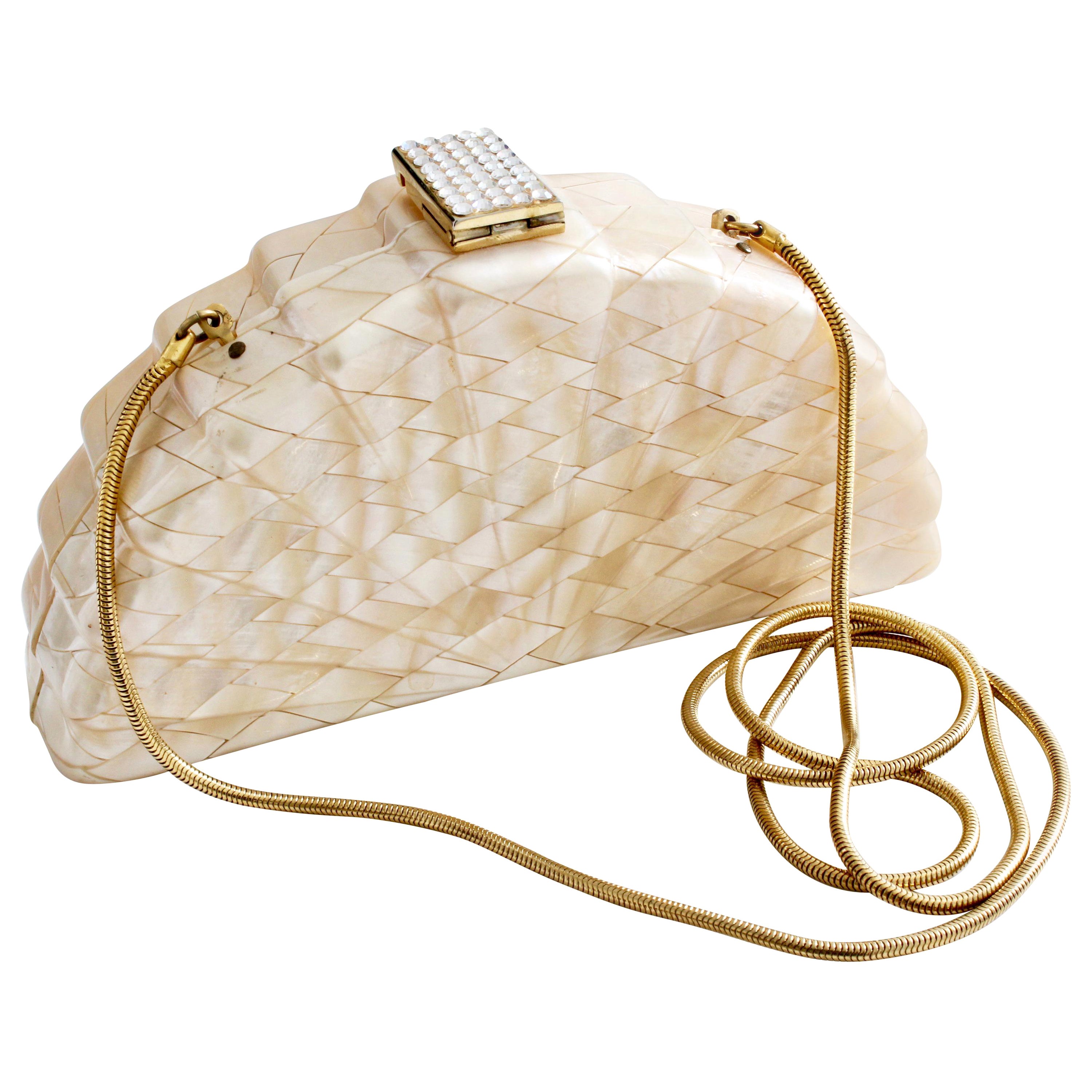 Rare Saks Fifth Avenue Mosaic Clutch Evening Bag with Rhinestone Accents  1960s