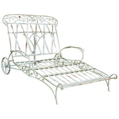 Rare Salterini Blooming Rose Pattern Wrought Iron Double Chaise Lounge