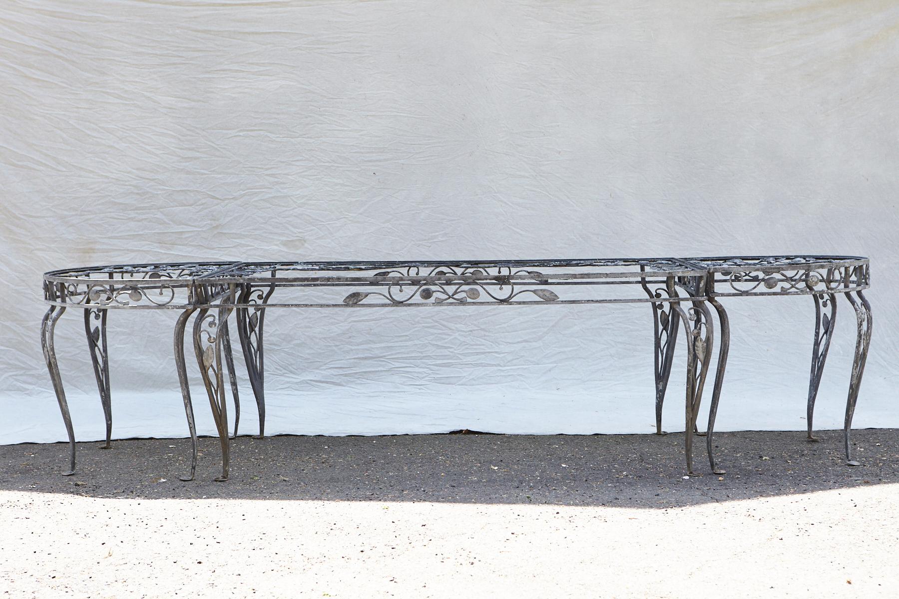 American Rare Salterini Della Robbia Collection Wrought Iron Dining Set w Consoles, 1940s