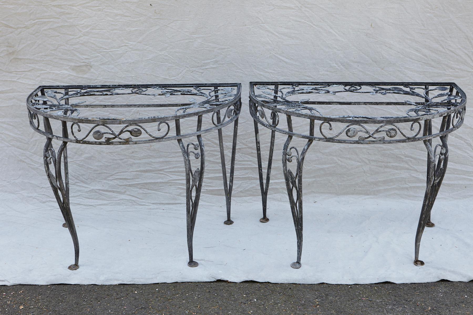 Rare Salterini Della Robbia Collection Wrought Iron Dining Set w Consoles, 1940s 1