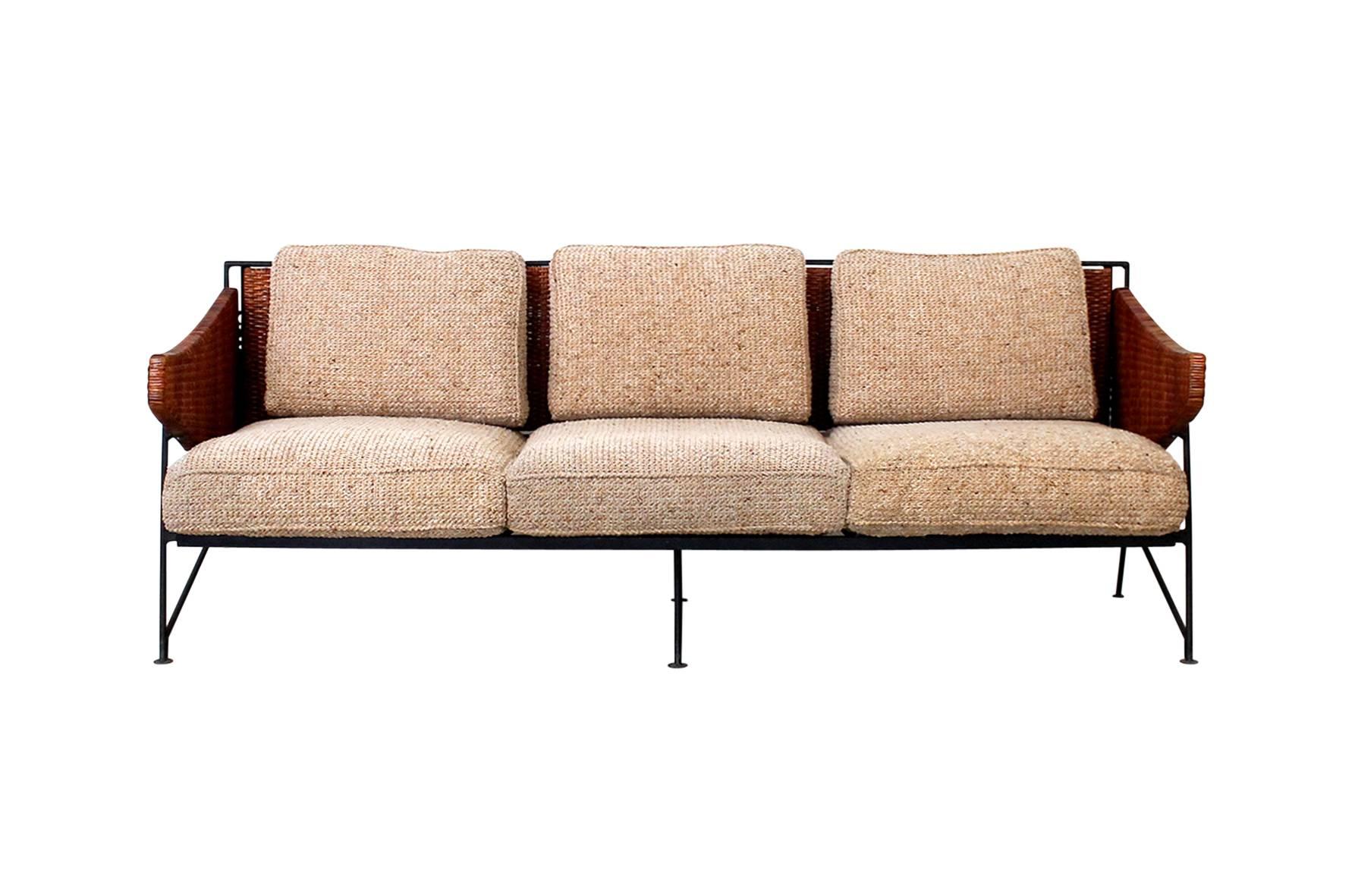 American Rare Salterini Iron and Cane Sofa