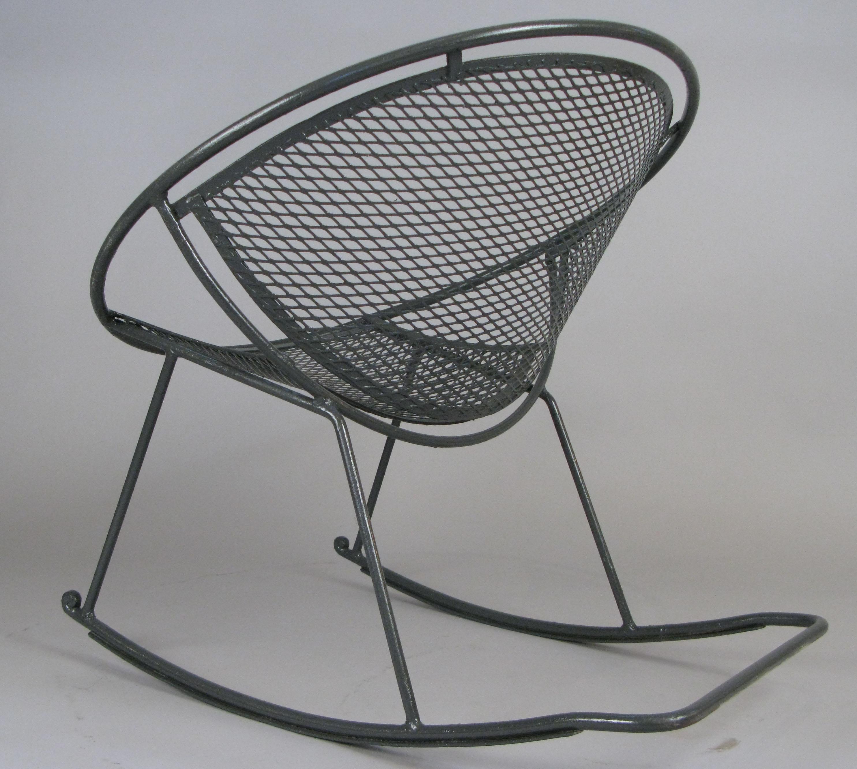 Mid-Century Modern Rare Salterini 'Radar' Wrought Iron Rocking Chair