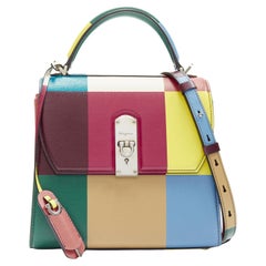 Rara borsa SALVATORE FERRAGAMO Boxyz in pelle di vitello arcobaleno con chiusura a scatto