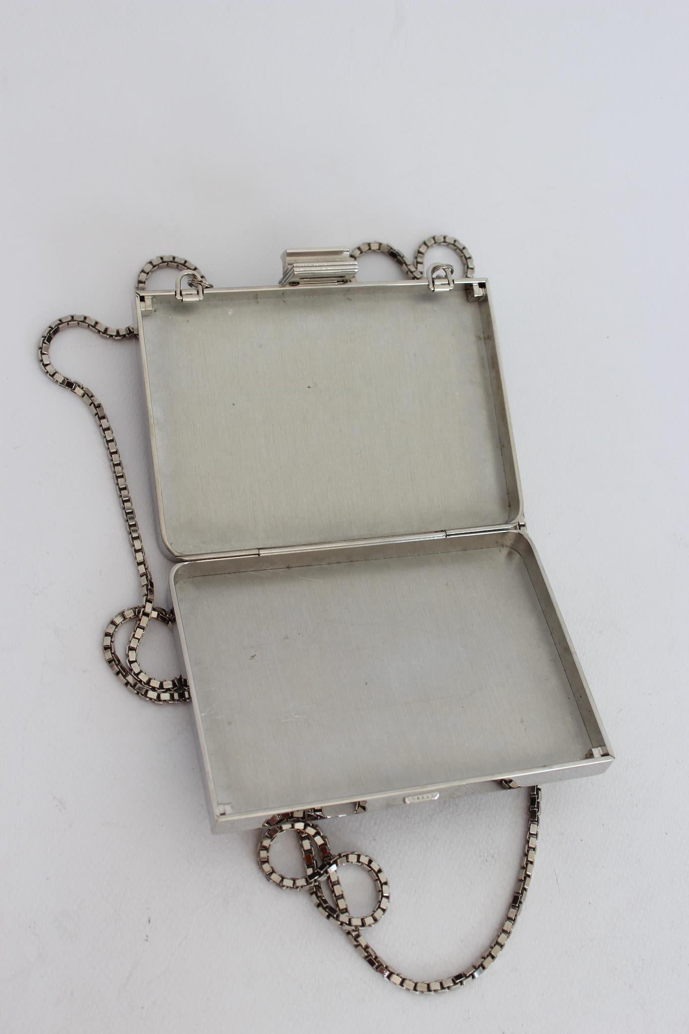 Rare Salvatore Ferragamo Metallic Mini Silver Clutch Bag Vintage 1970s 3