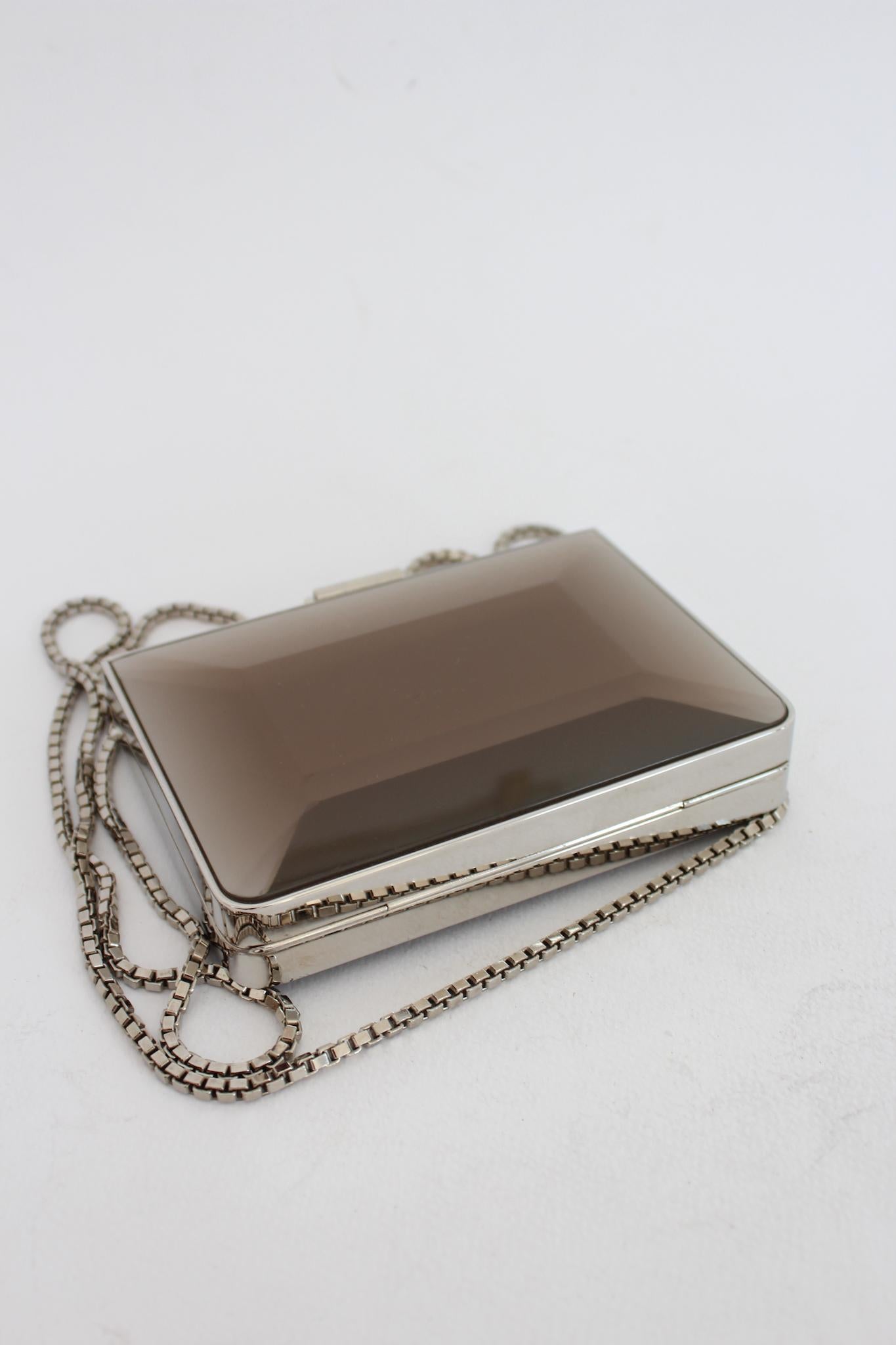 Rare Salvatore Ferragamo Metallic Mini Silver Clutch Bag Vintage 1970s 4