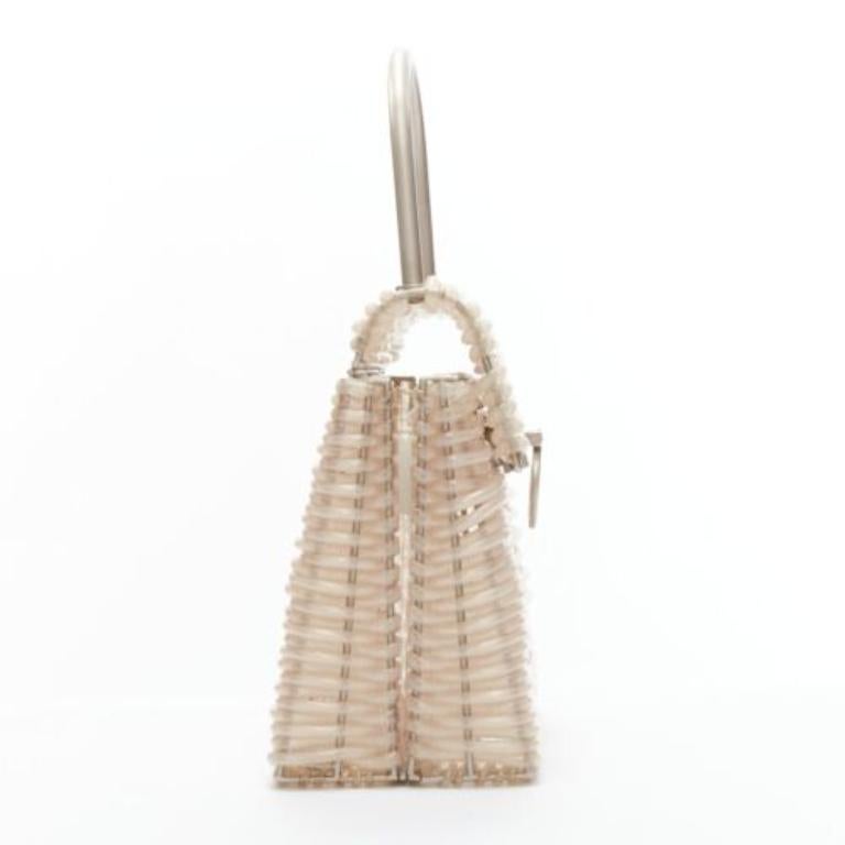 rare SALVATORE FERRAGAMO Vintage Gancini clear vinyl cords metal bag In Fair Condition For Sale In Hong Kong, NT