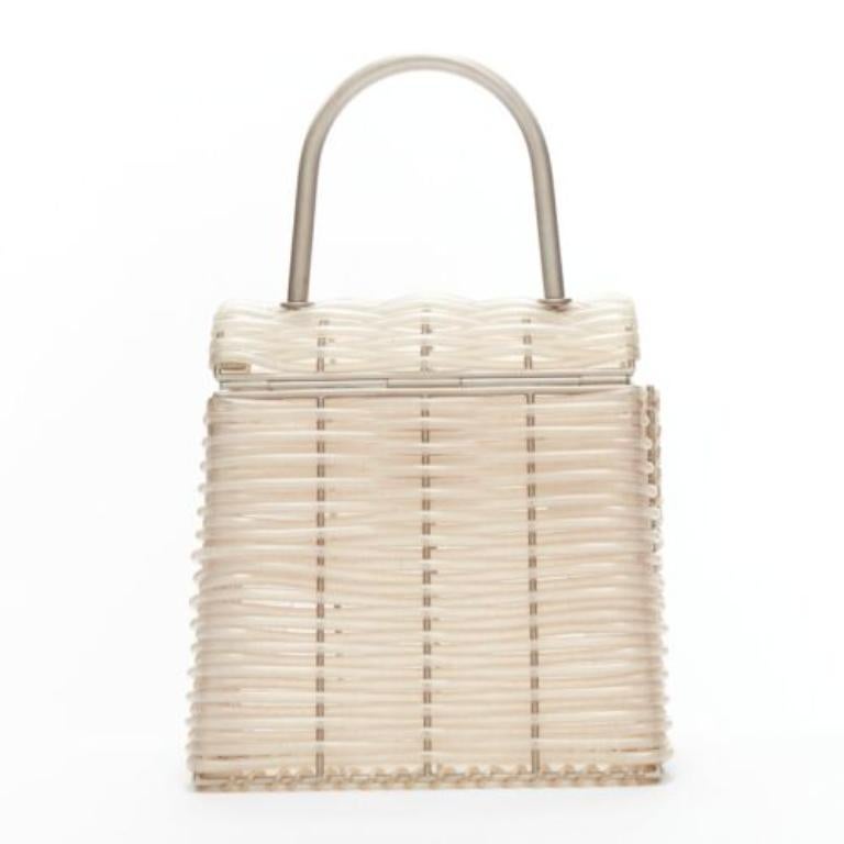 Women's rare SALVATORE FERRAGAMO Vintage Gancini clear vinyl cords metal bag For Sale