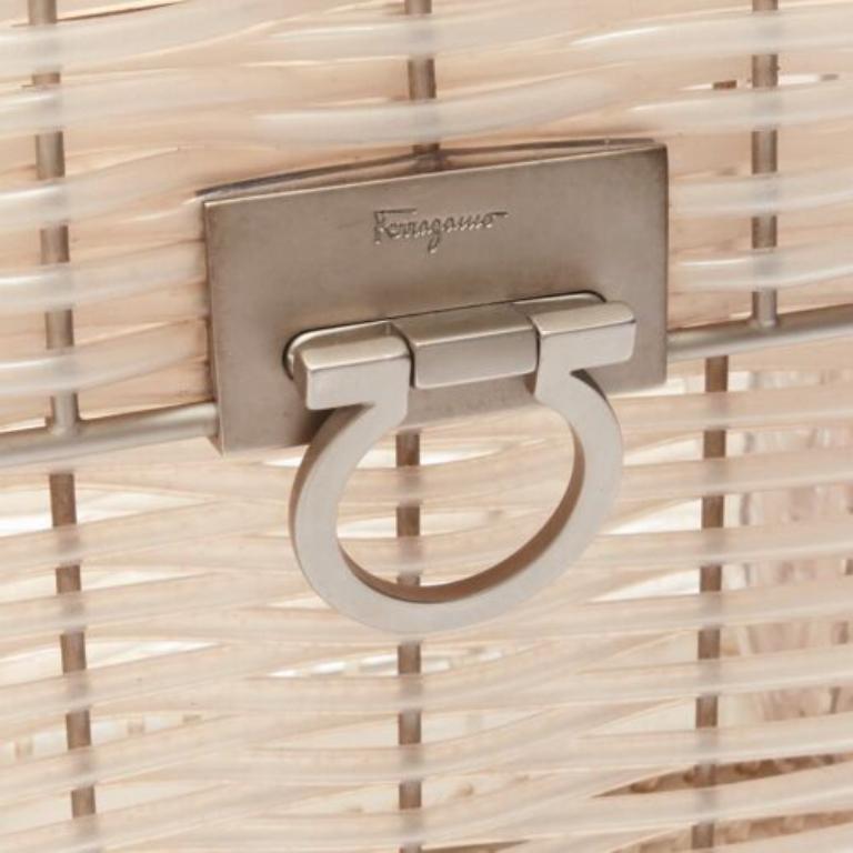 rare SALVATORE FERRAGAMO Vintage Gancini clear vinyl cords metal bag For Sale 2