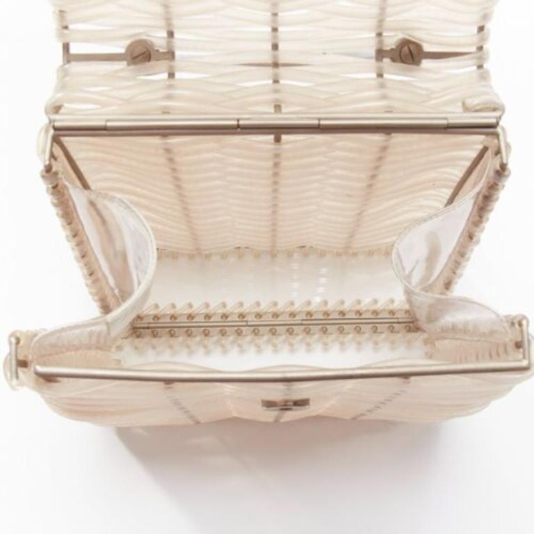 rare SALVATORE FERRAGAMO Vintage Gancini clear vinyl cords metal bag For Sale 4