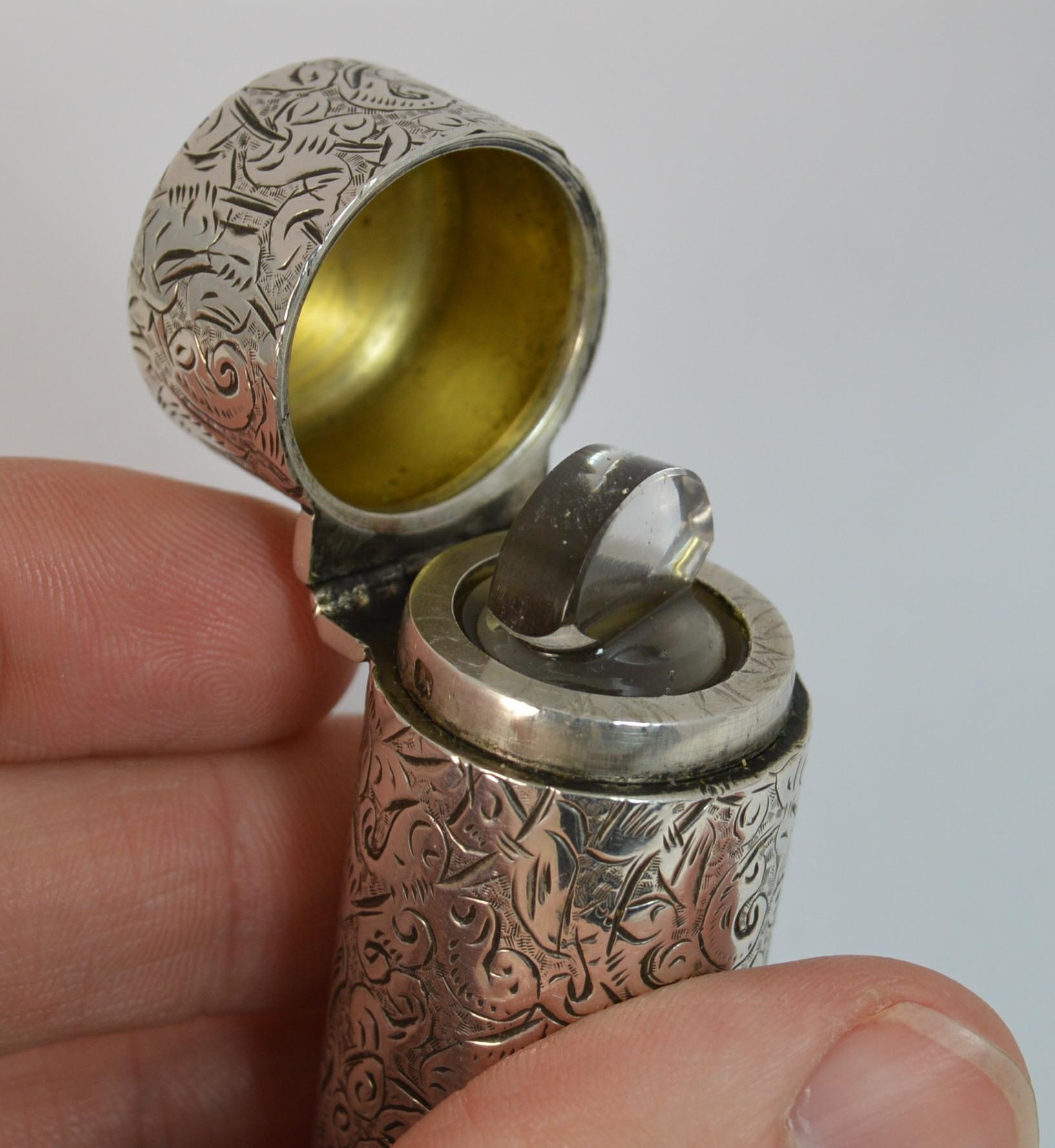 Rare Sampson Mordan & Co. Solid Silver Scent Bottle and Stopper 3