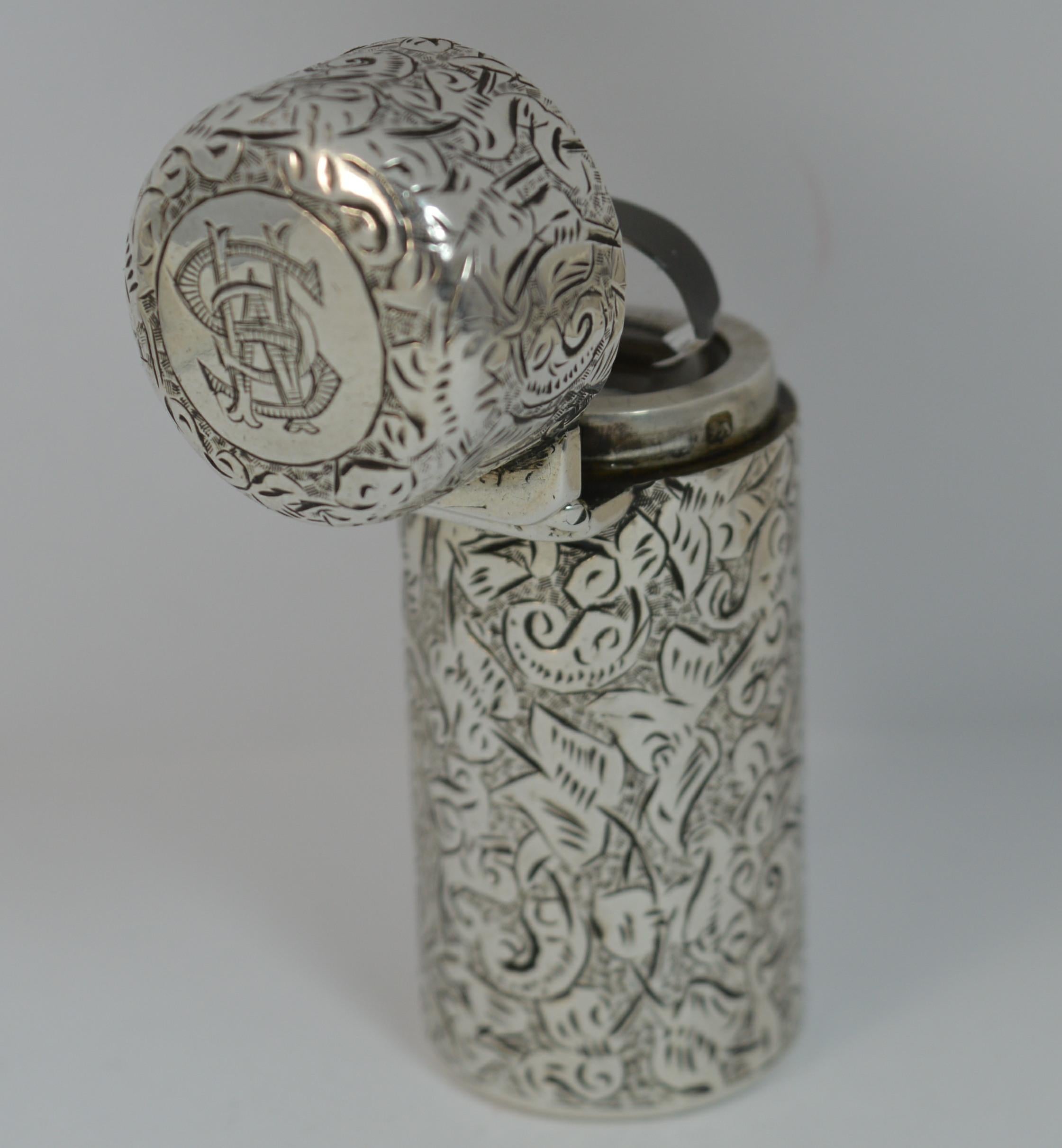 Victorian Rare Sampson Mordan & Co. Solid Silver Scent Bottle and Stopper