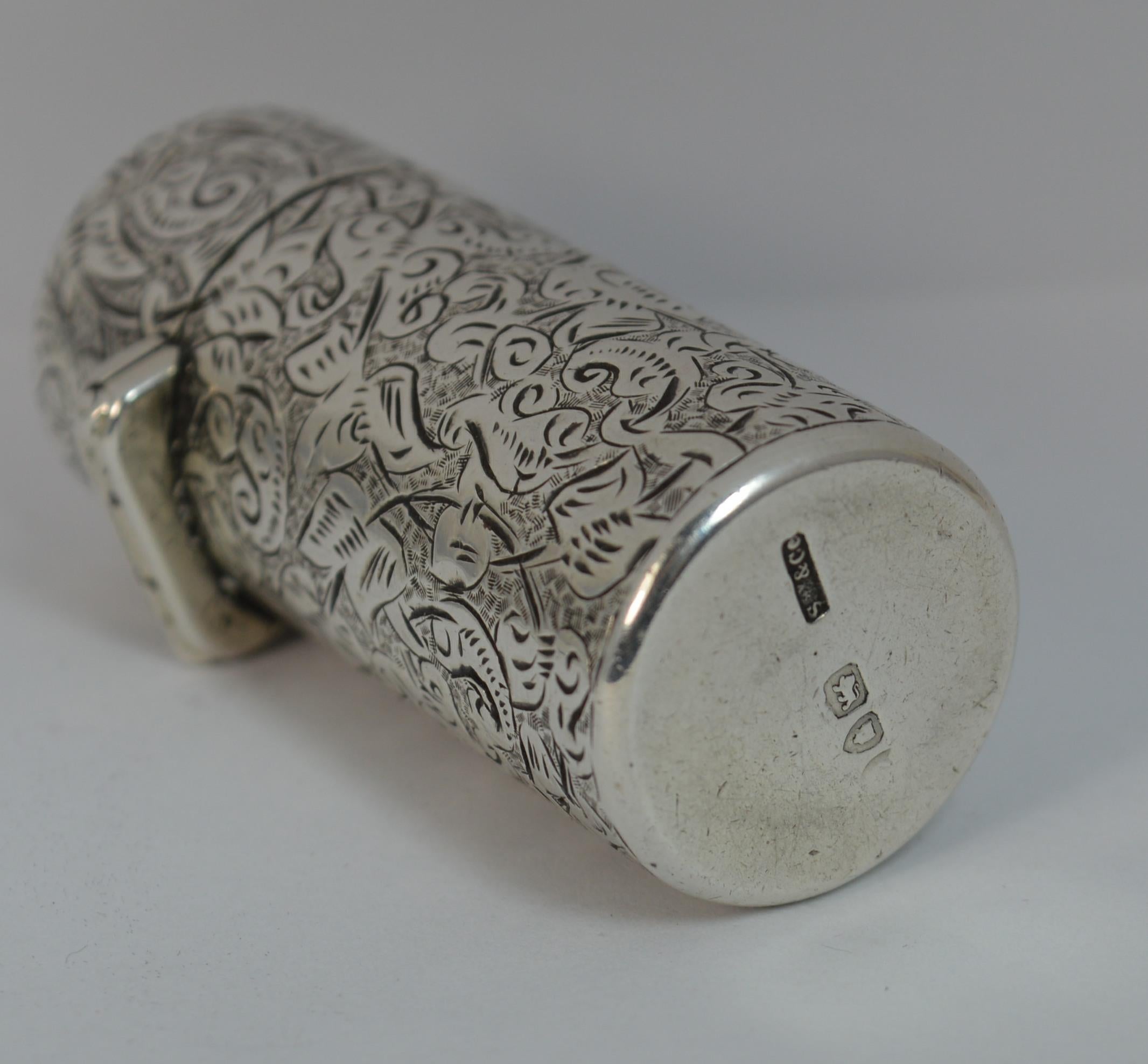 Rare Sampson Mordan & Co. Solid Silver Scent Bottle and Stopper In Good Condition In St Helens, GB
