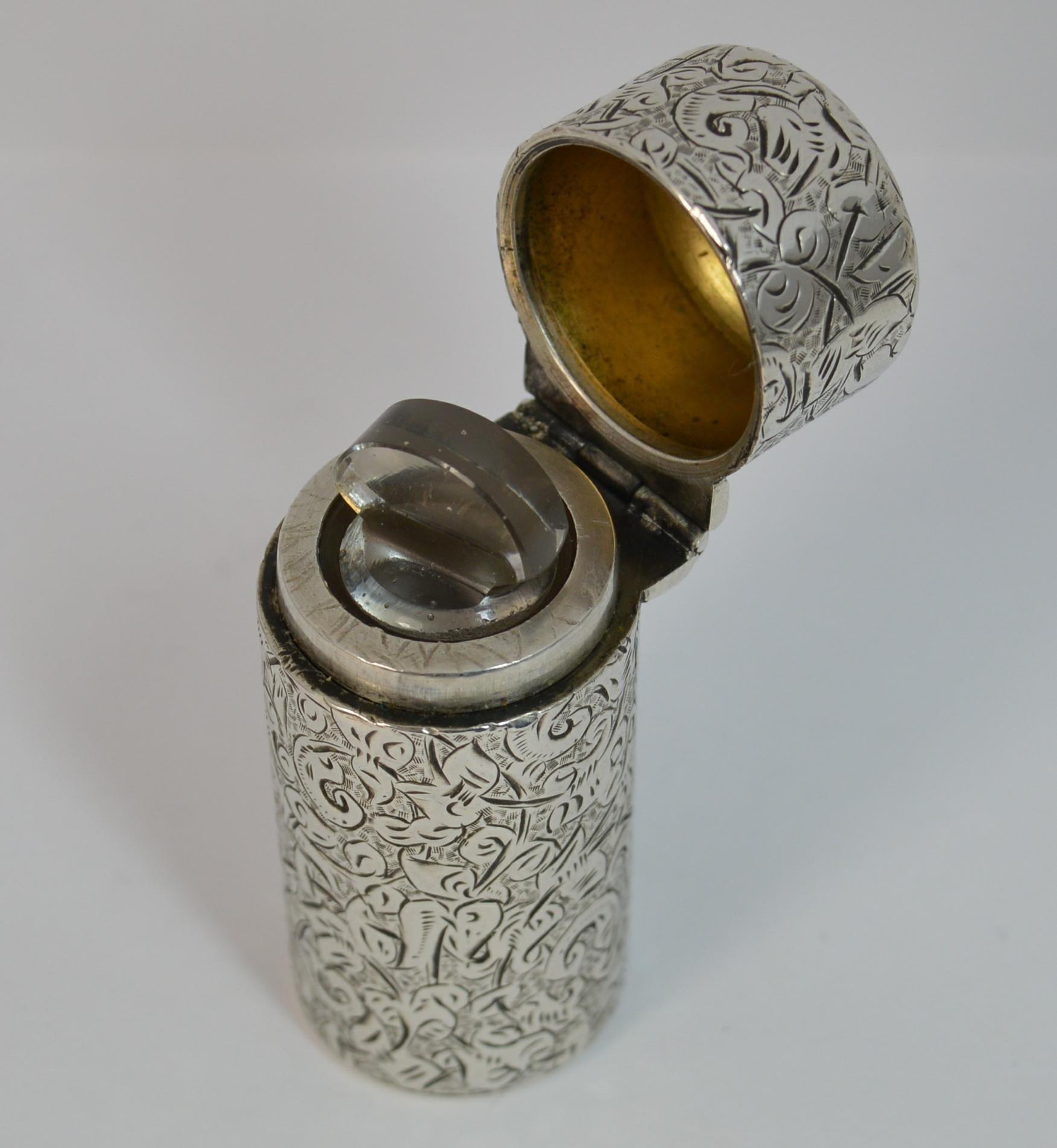 Rare Sampson Mordan & Co. Solid Silver Scent Bottle and Stopper 2