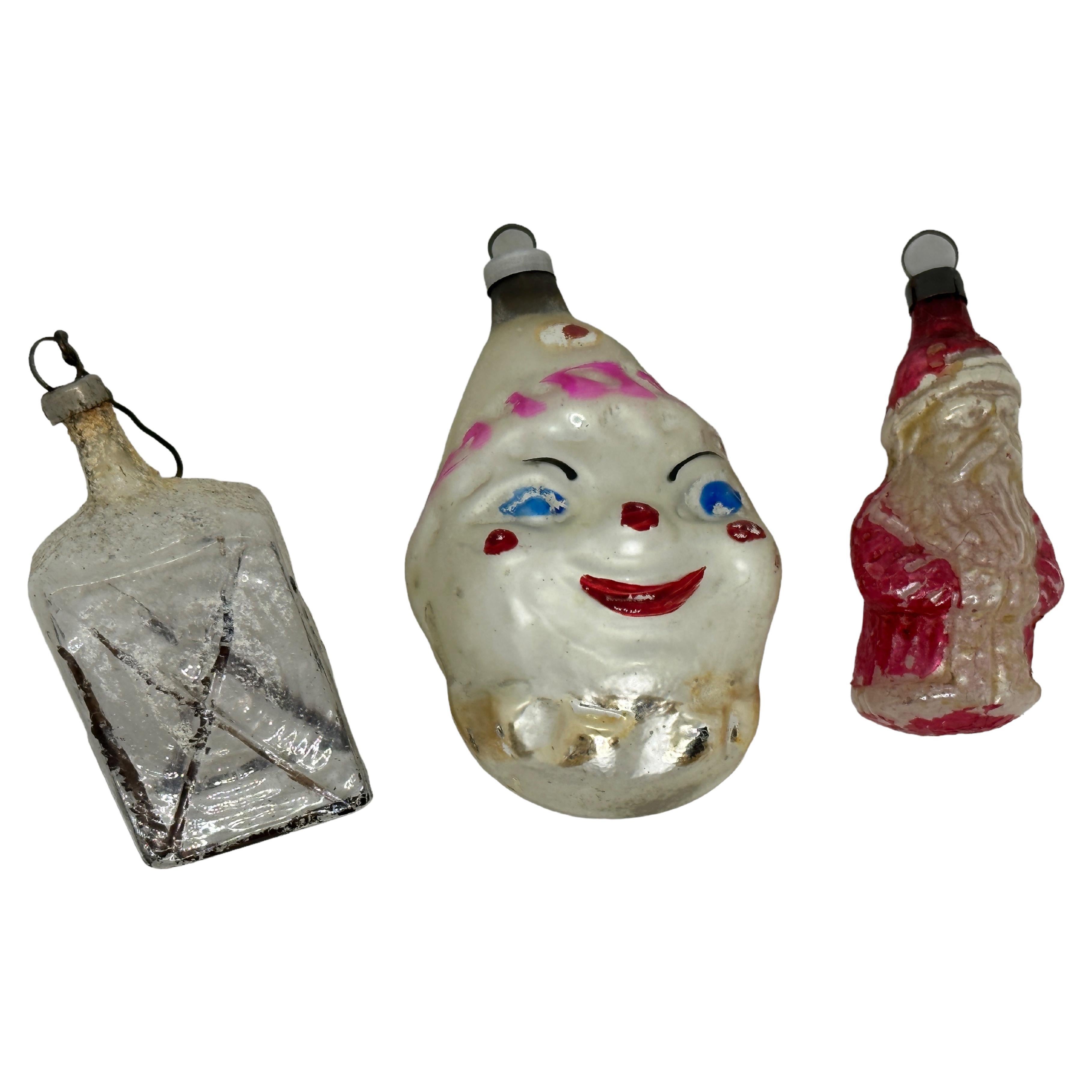 Rare Santa, Clown and Lantern Christmas Ornament Vintage, 1930s For Sale